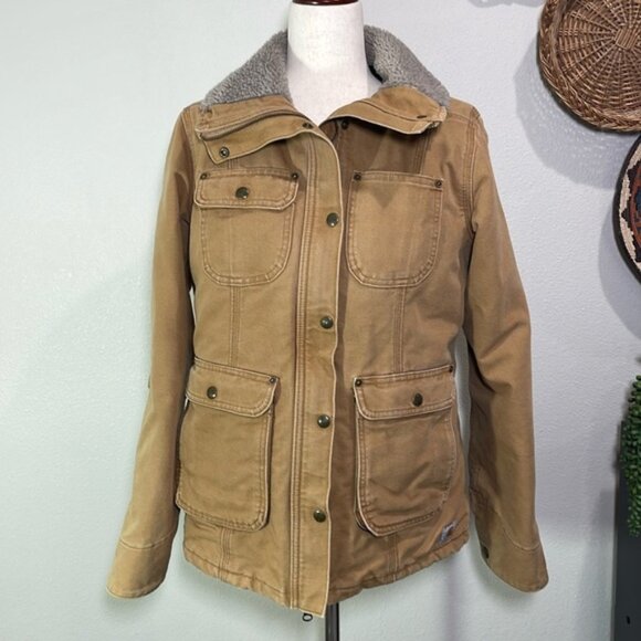 Women’s Carhartt Utility Barn Coat Lined Fleece Collar Tan Size Small (4-6) - Picture 1 of 16